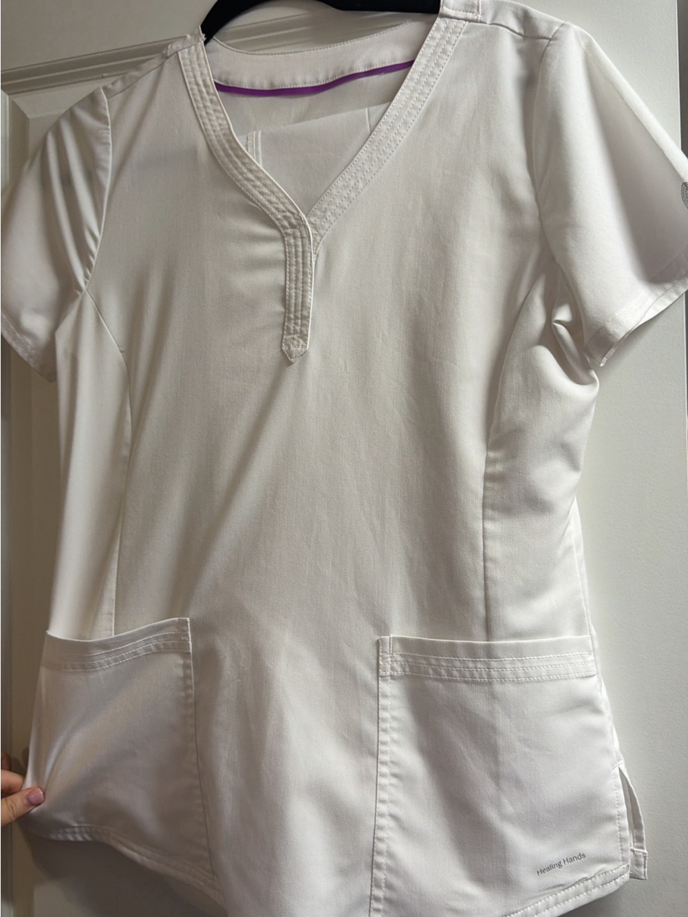 Healing Hands White V-Neck Tunic with Front Pockets